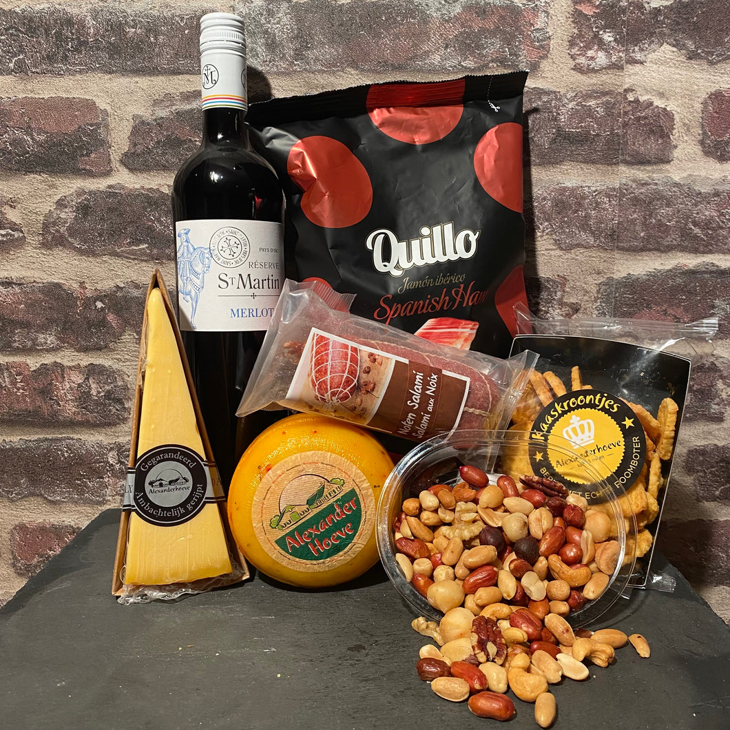Borrel pakket met rode wijn